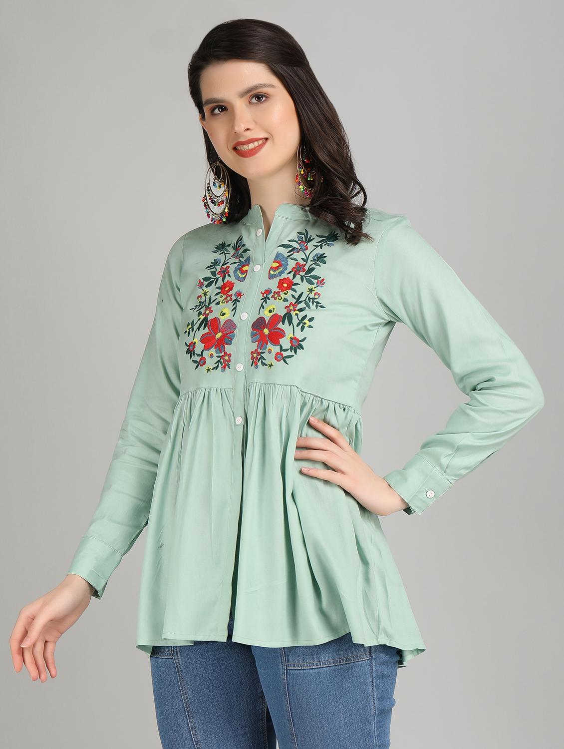 women green rayon peplum top - 21311951 - Standard Image - 2