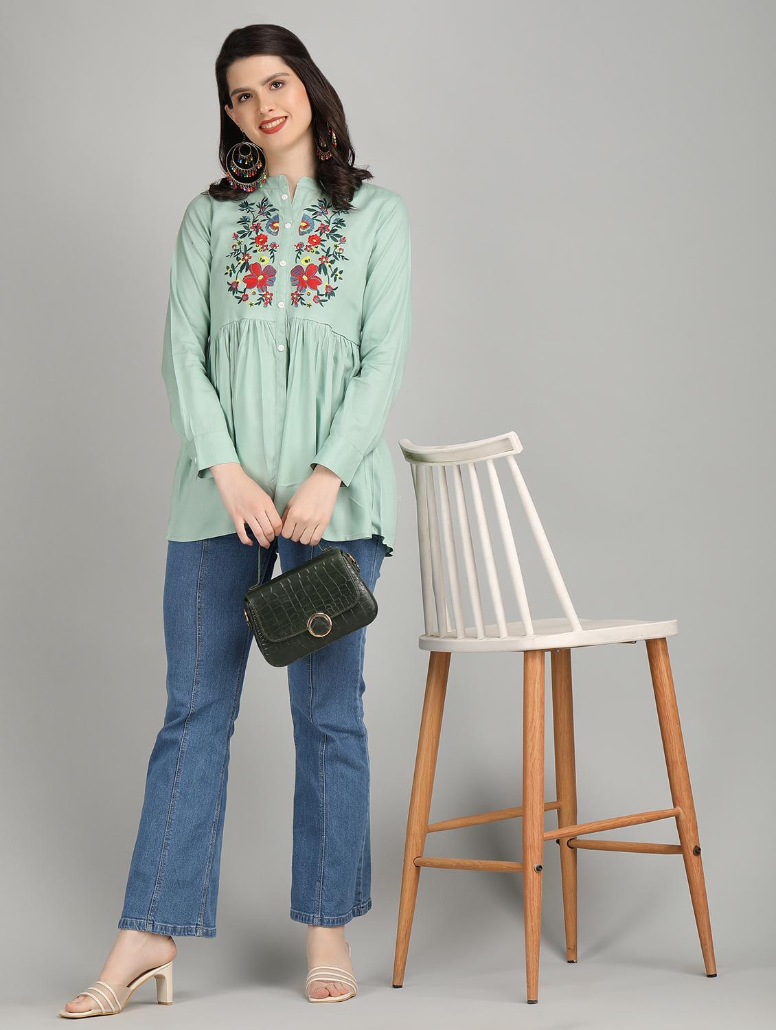 women green rayon peplum top - 21311951 - Zoom Image - 4