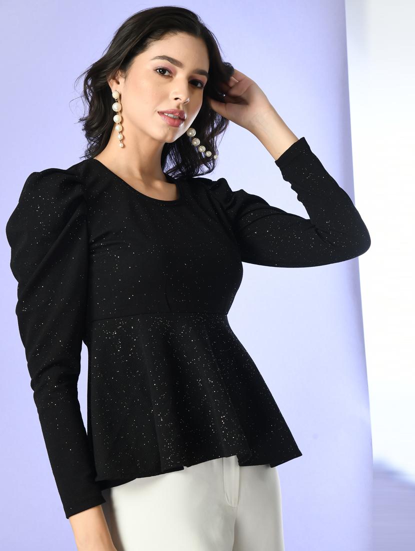 women black polyester peplum top - 21322880 - Zoom Image - 2