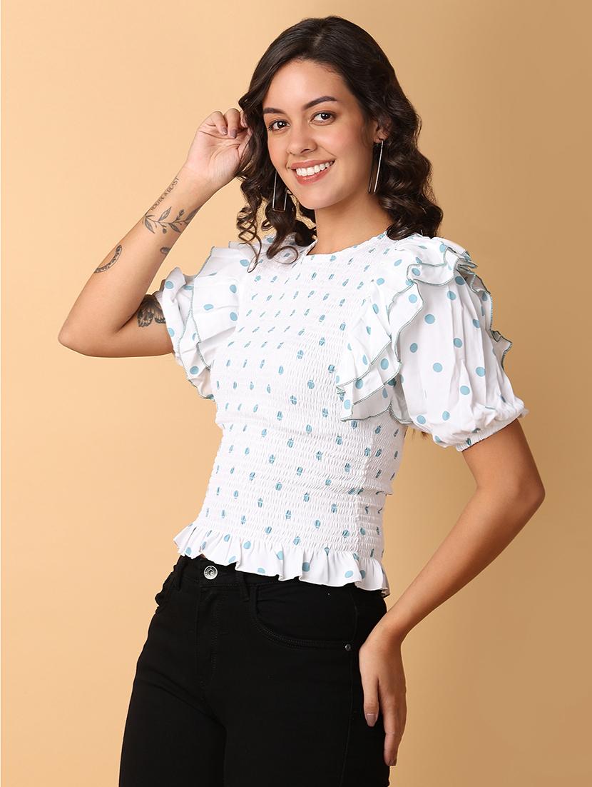 women polka doted smocked detailed top - 21331027 - Zoom Image - 2