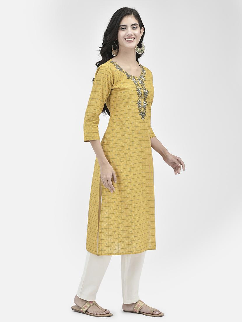 women three quarter sleeve straight kurta - 21334354 - Standard Image - 2