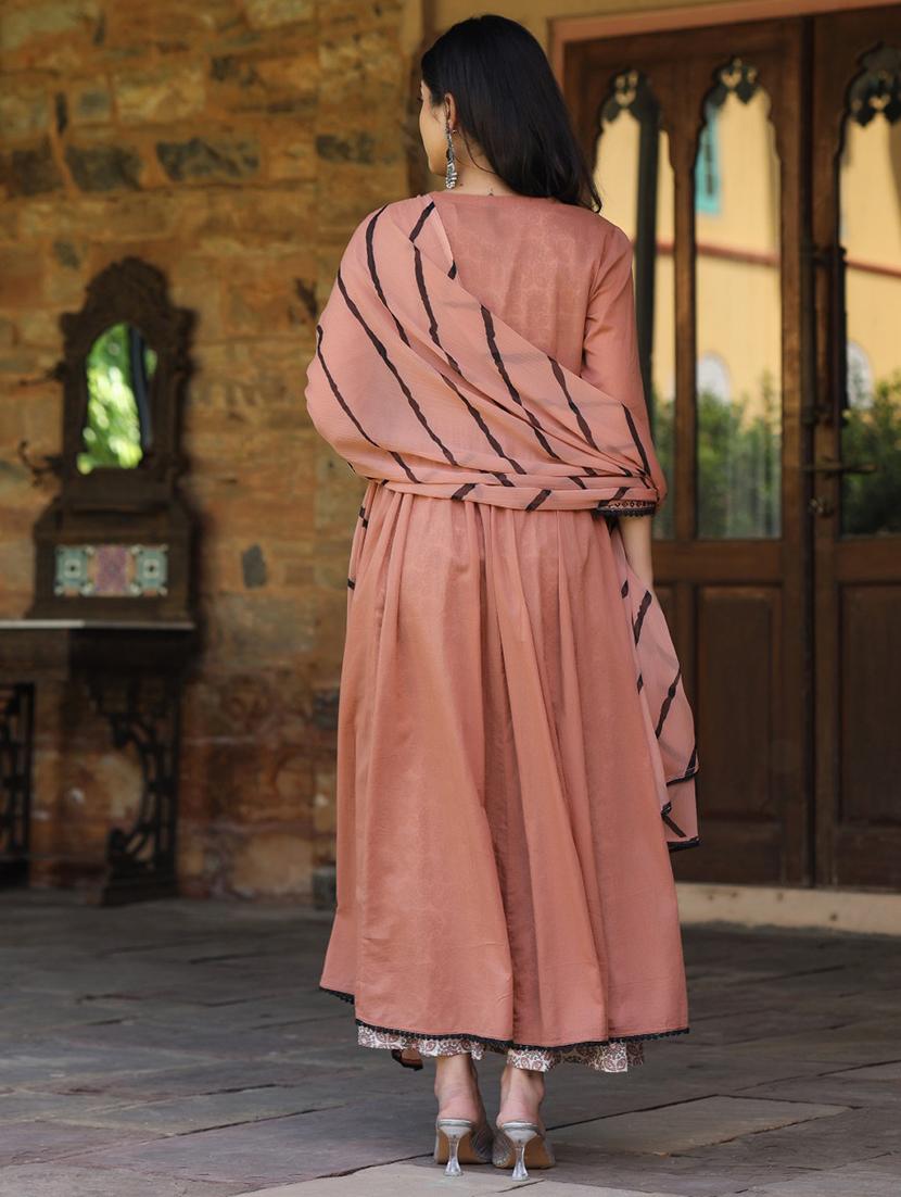 women peach round neck flared dress - 21337765 - Standard Image - 2