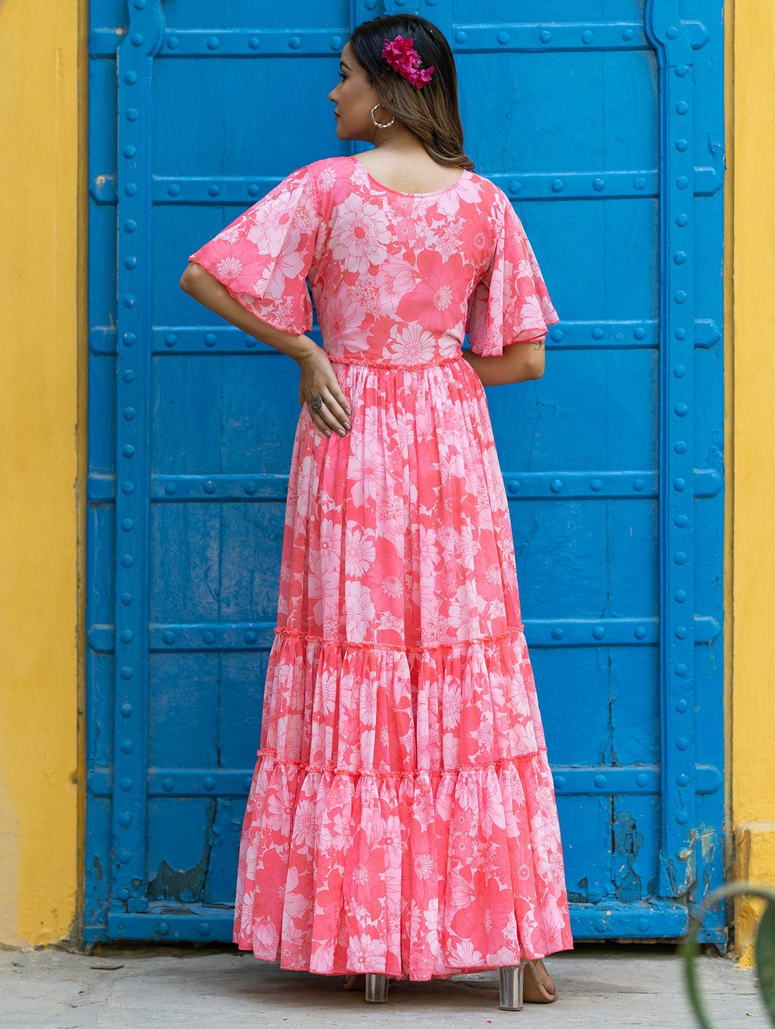 women printed flared sleeves tiered dress - 21342301 - Zoom Image - 2