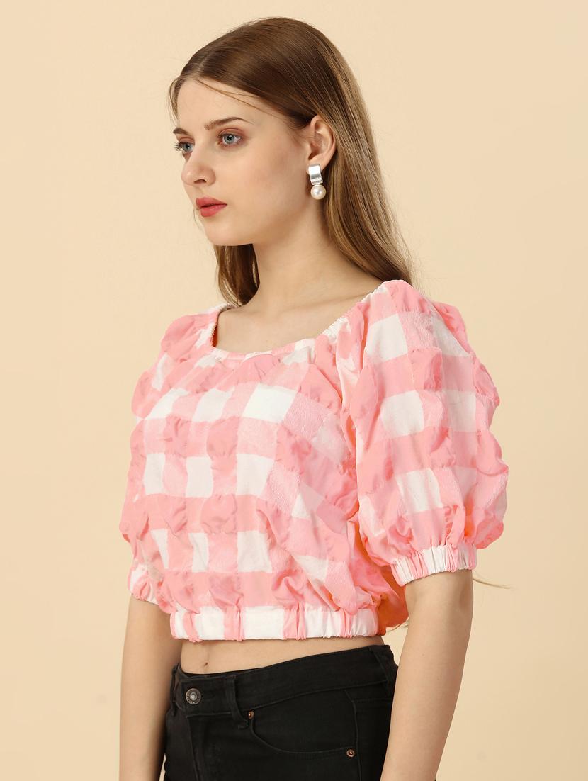 women pink silk blend crop top - 21345679 - Standard Image - 2