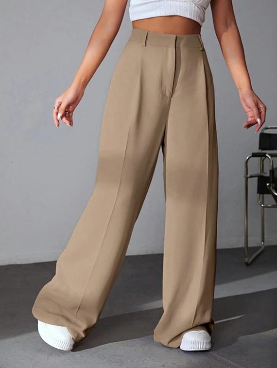women mid-rise solid wide leg trouser - 21347663 - Zoom Image - 2