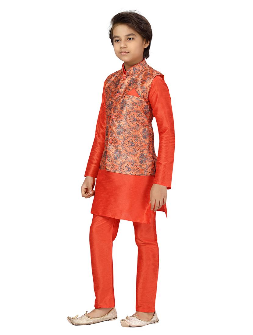 orange cotton sherwani kurtas & kurta set - 21348764 - Zoom Image - 2