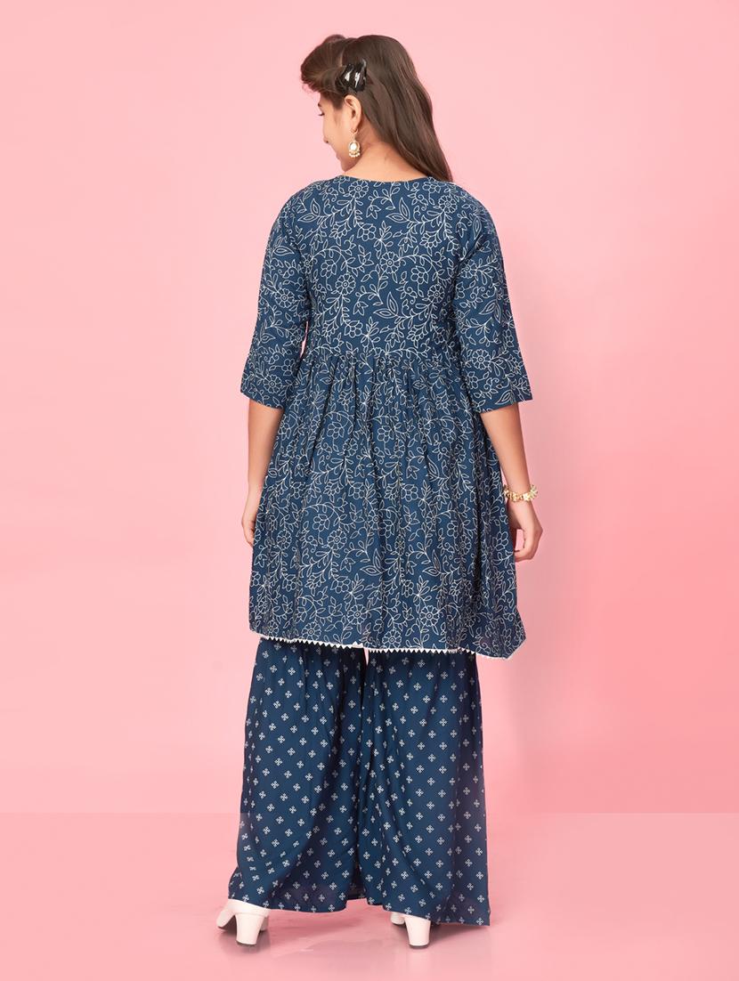 navy blue cotton kurta palazzo set - 21348901 - Standard Image - 3