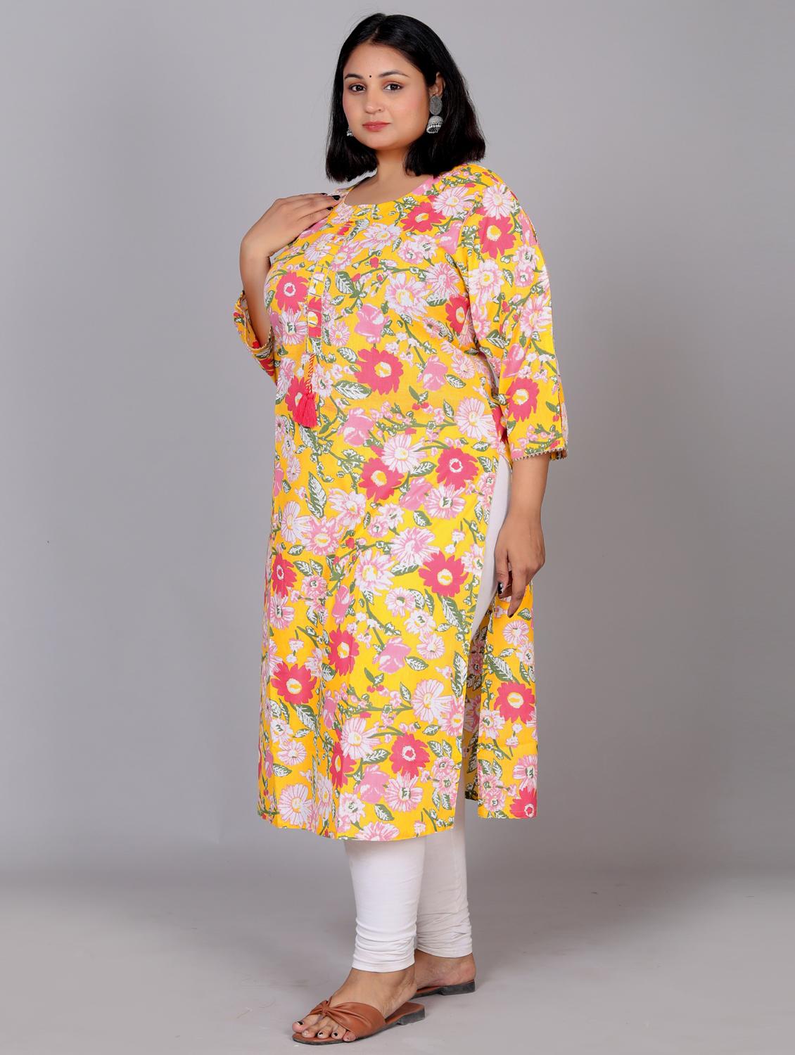 women three quarter sleeve plus size straight kurta - 21354519 - Zoom Image - 2