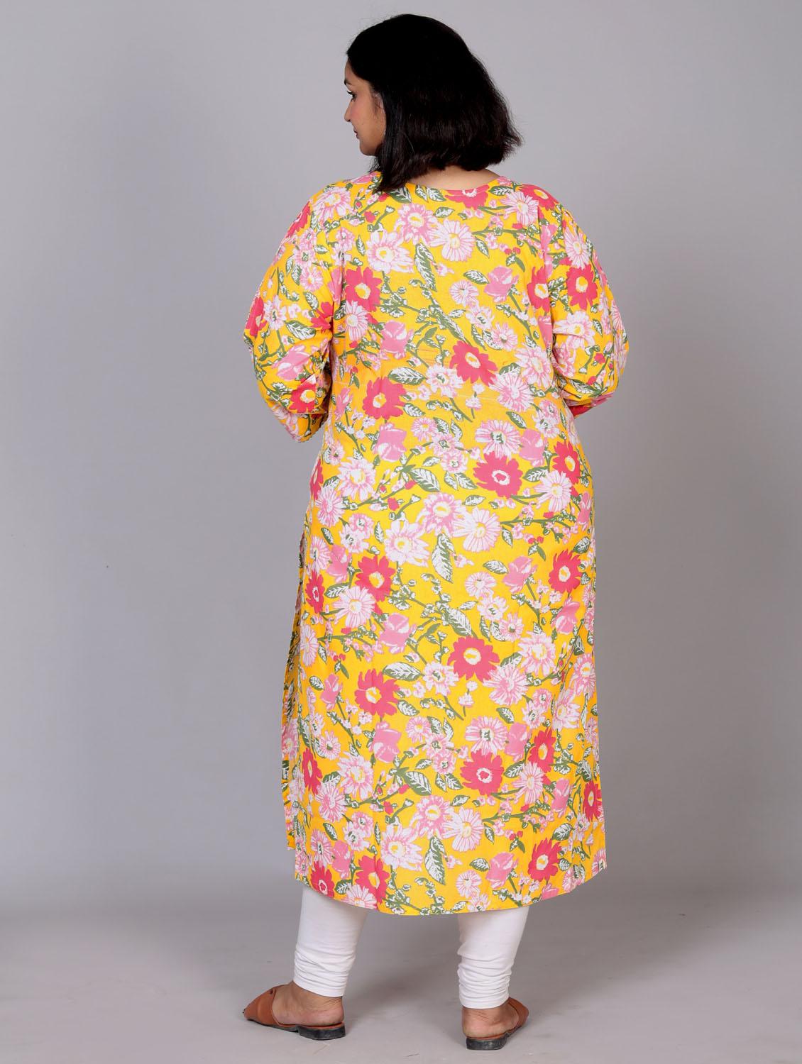 women three quarter sleeve plus size straight kurta - 21354519 - Standard Image - 3