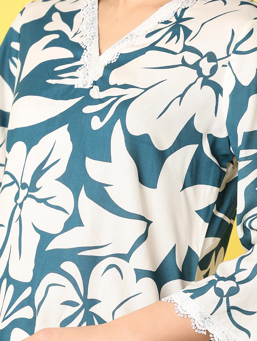 women blue floral printed straight kurta - 21368290 - Standard Image - 5