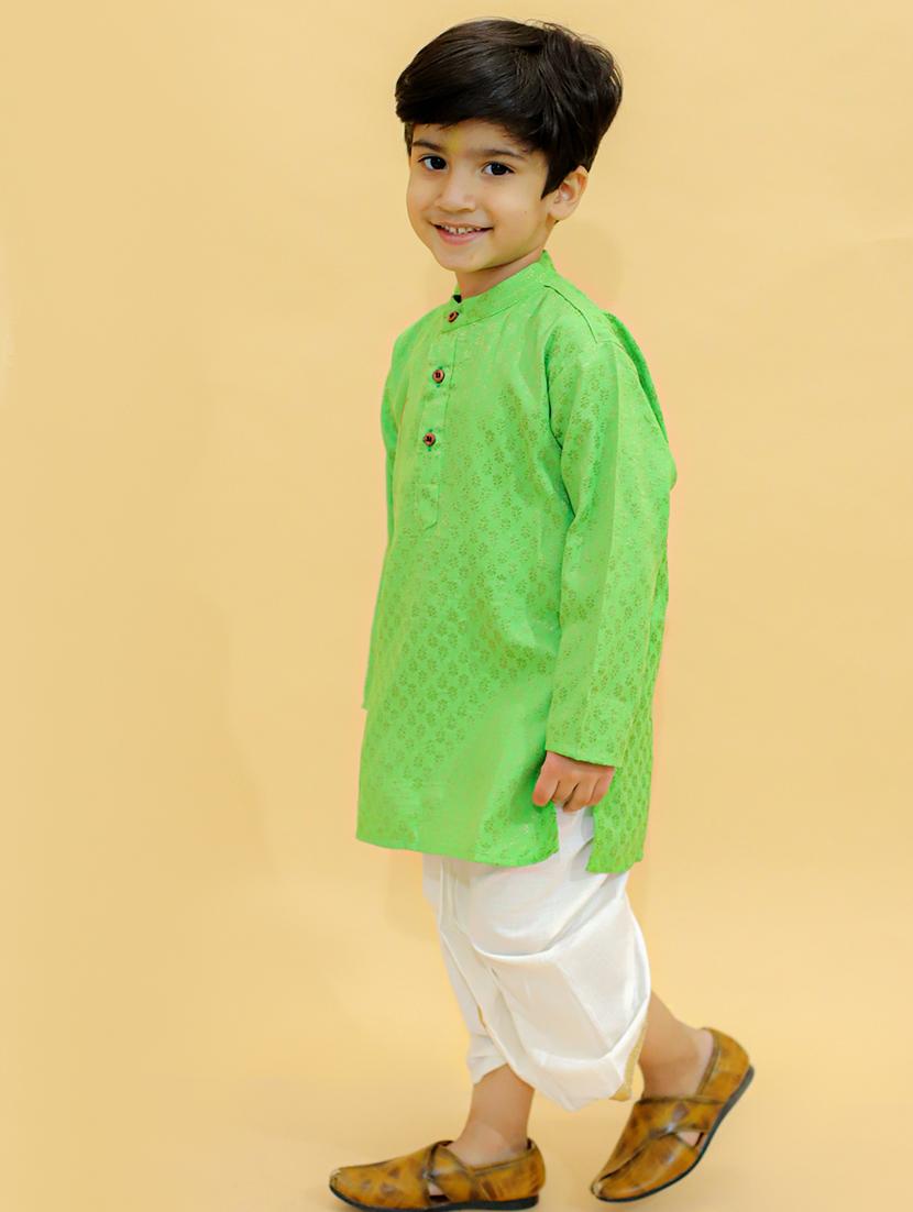 boys mandarin neck self design dhoti kurta set - 21368861 - Zoom Image - 2
