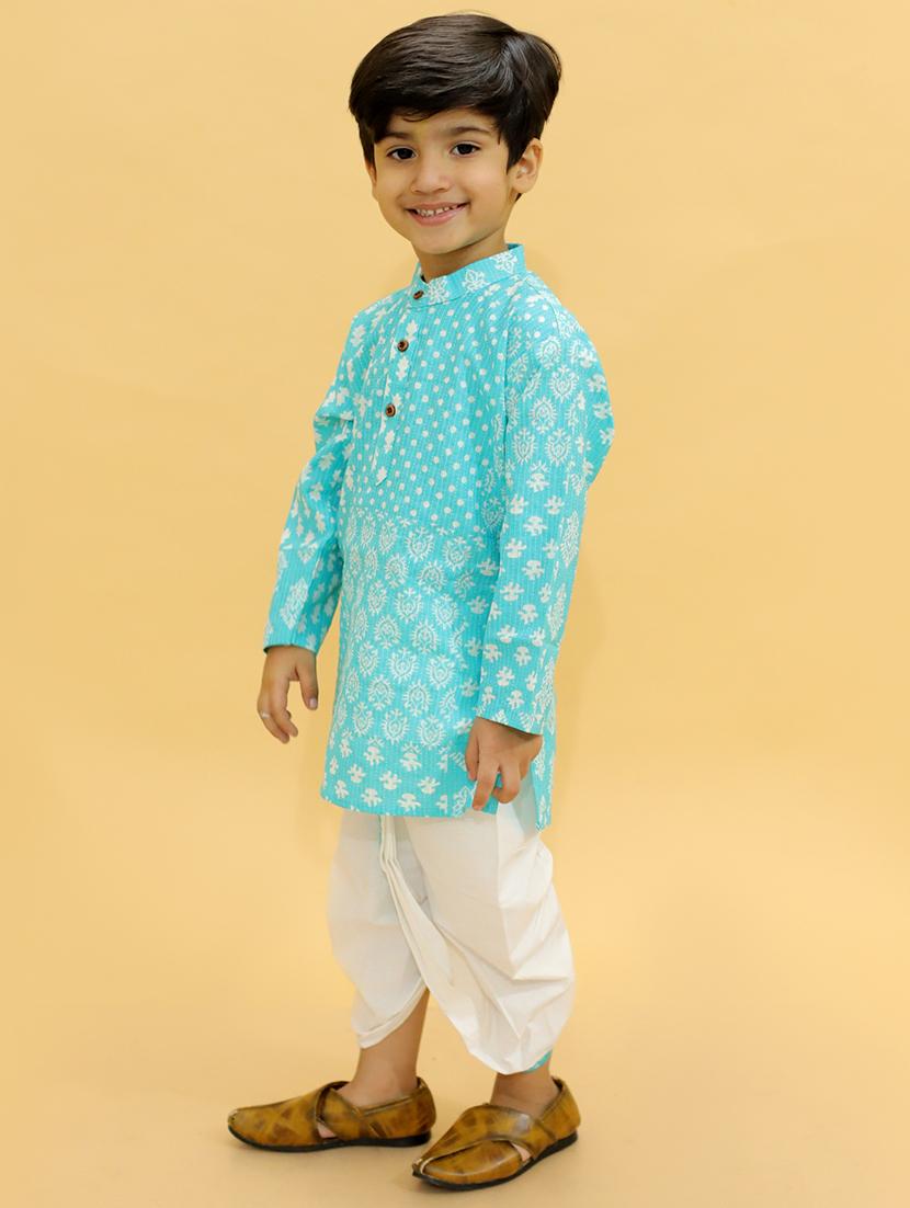 boys mandarin neck printed dhoti kurta set - 21368884 - Standard Image - 2
