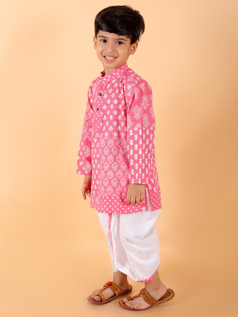 boys mandarin neck printed dhoti kurta set - 21368885 - Zoom Image - 3