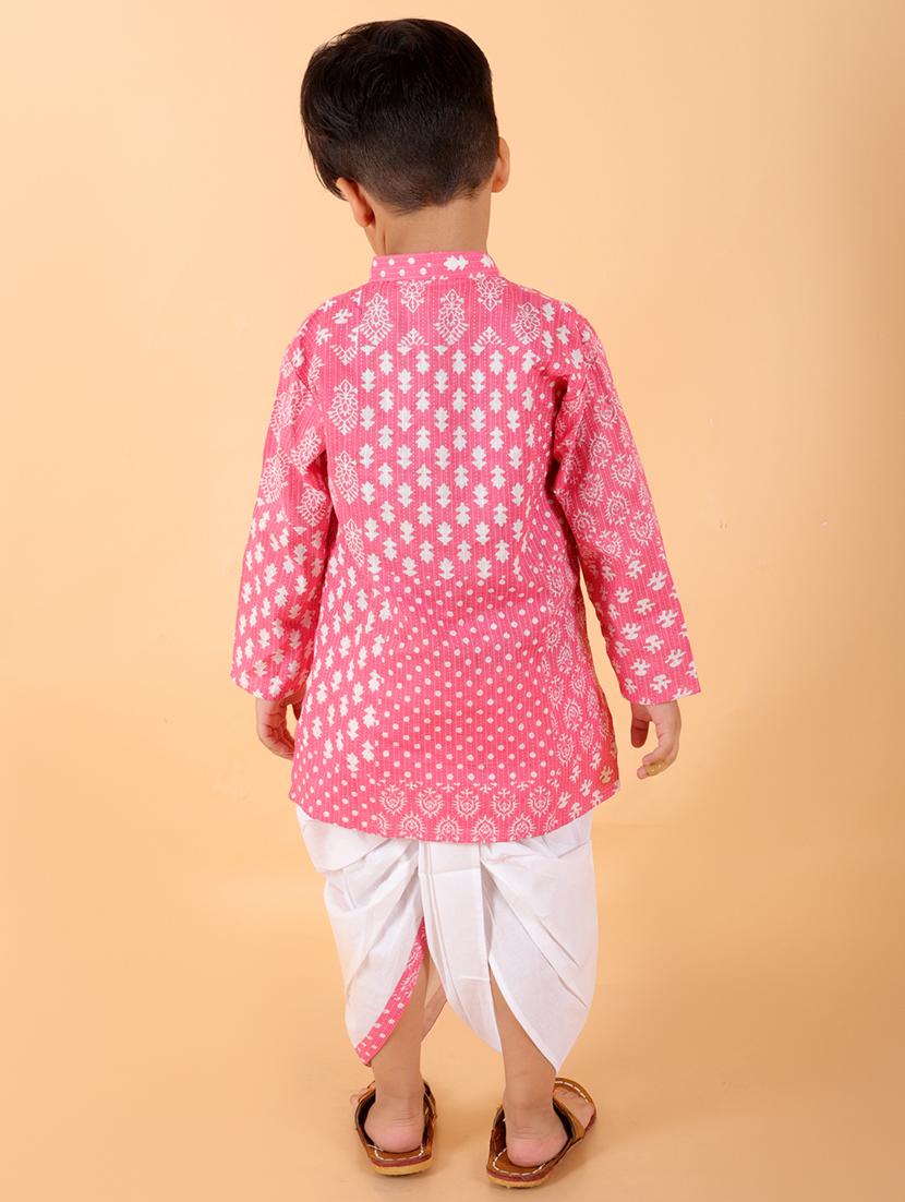 boys mandarin neck printed dhoti kurta set - 21368885 - Standard Image - 4