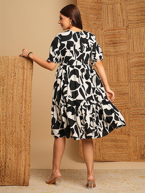 women black printed fit & flare dress - 21374151 - Zoom Image - 3