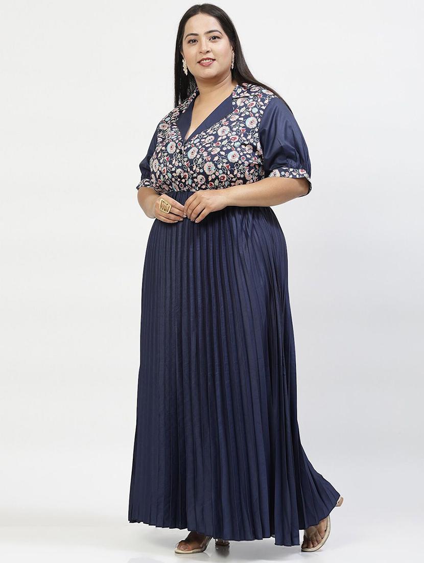 women navy blue plus size fit & flare dress - 21382484 - Zoom Image - 1