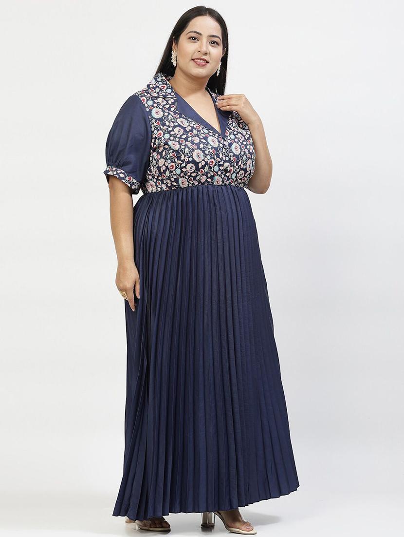 women navy blue plus size fit & flare dress - 21382484 - Zoom Image - 3