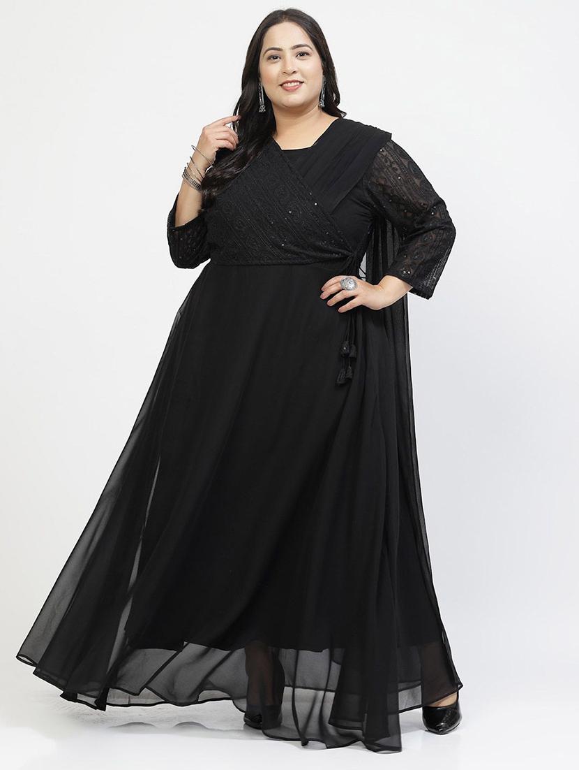 women black polyester a-line plus dress - 21382491 - Zoom Image - 4