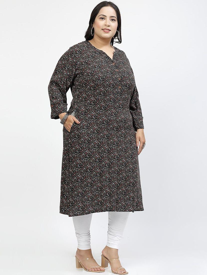 women black long sleeves plus size kurta - 21391096 - Standard Image - 2