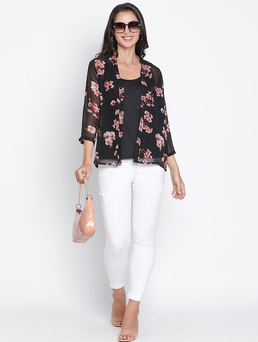 black floral printed regular shrug - 21399606 - Standard Image - 4