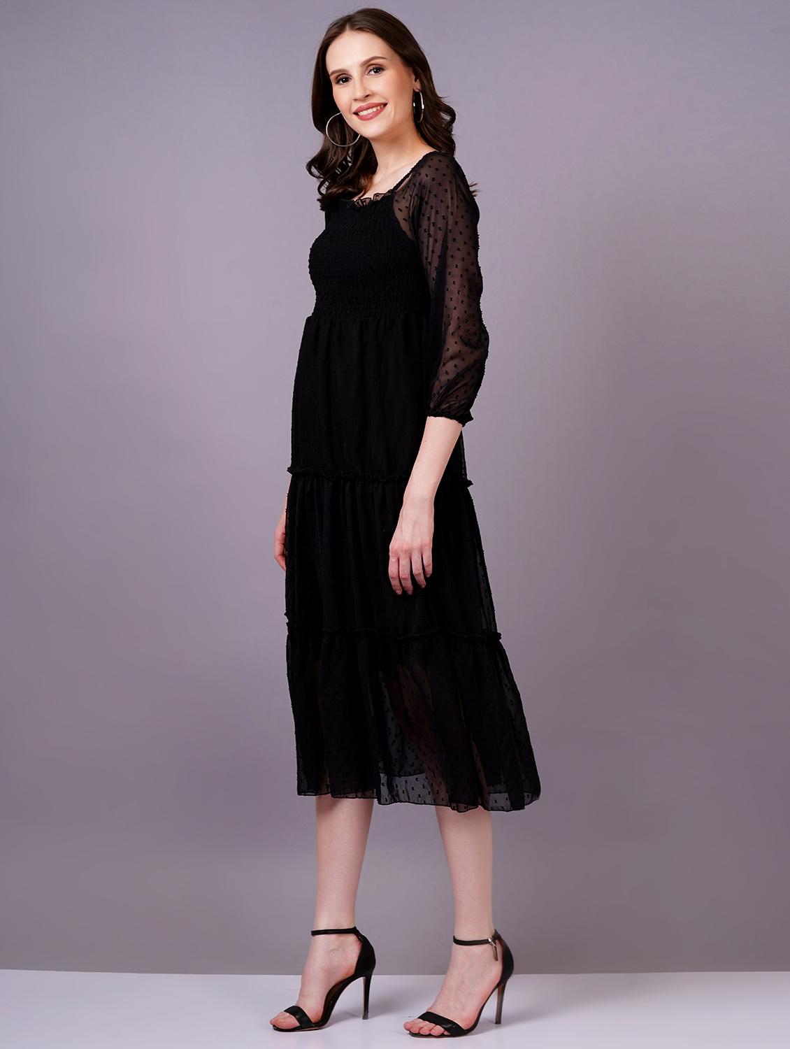 women black georgette fit & flare dress - 21399905 - Standard Image - 2