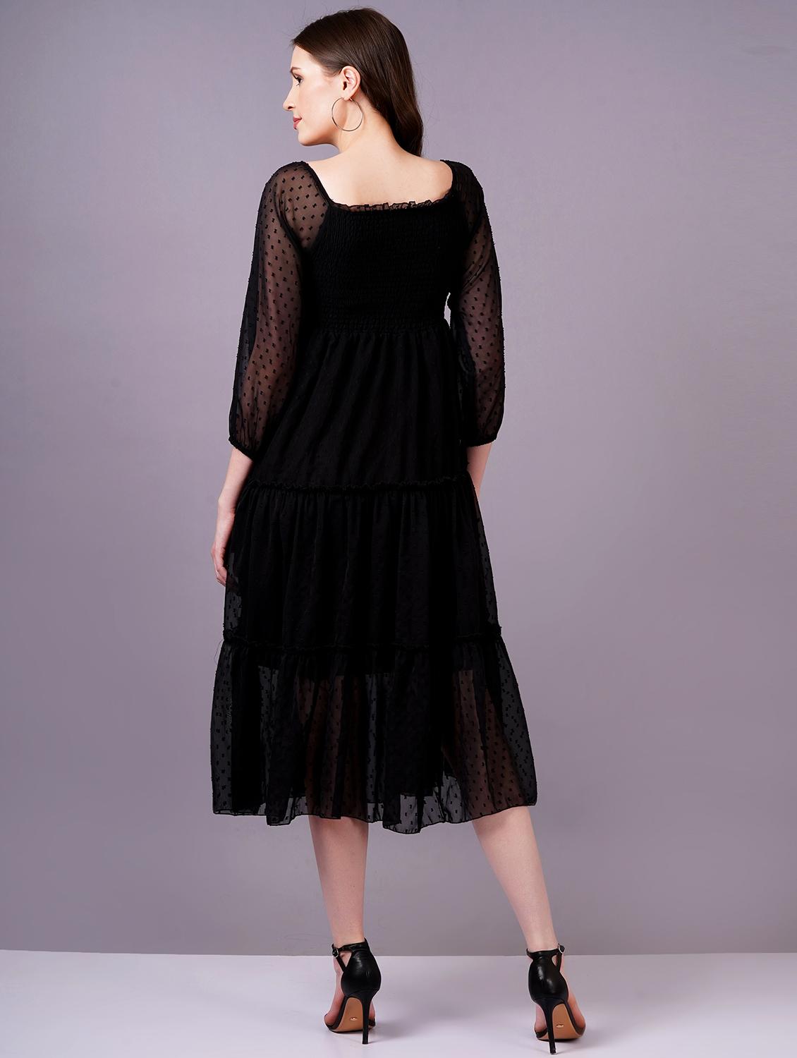 women black georgette fit & flare dress - 21399905 - Standard Image - 3