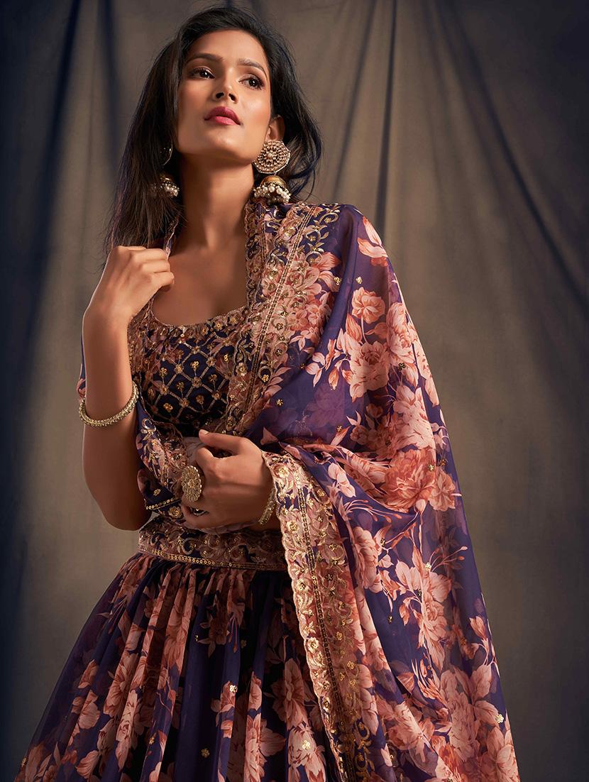 women purple semi stitched flared lehenga - 21401916 - Zoom Image - 3