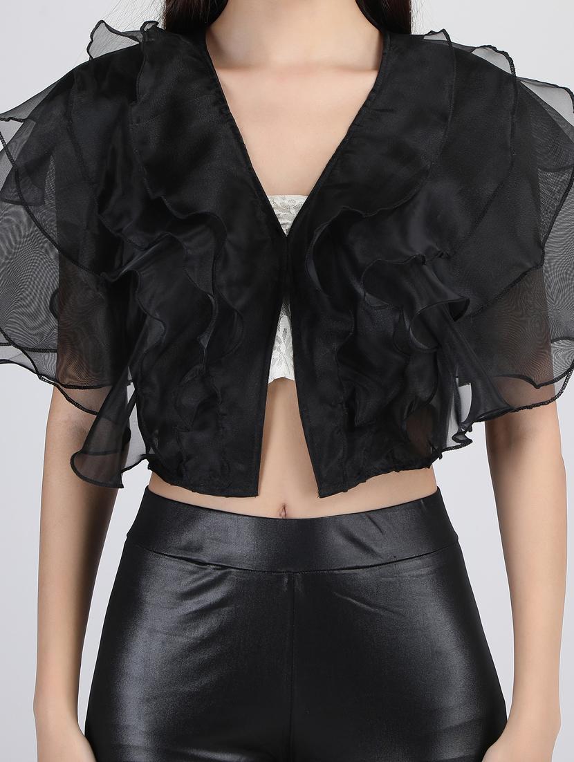 women black polyester ruffle shrug - 21450852 - Standard Image - 4