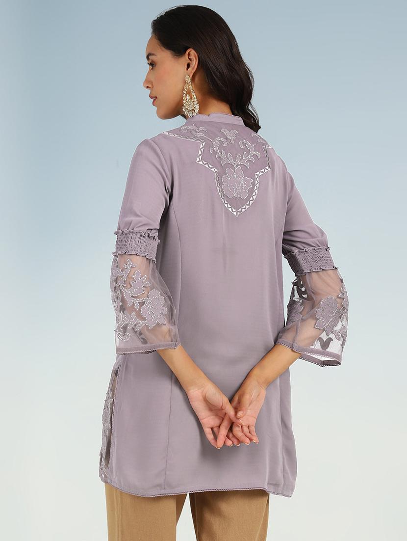 women embroidered mandarin neck tunic - 21452037 - Standard Image - 2