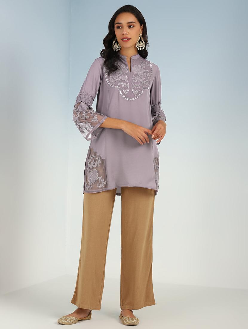 women embroidered mandarin neck tunic - 21452037 - Standard Image - 5