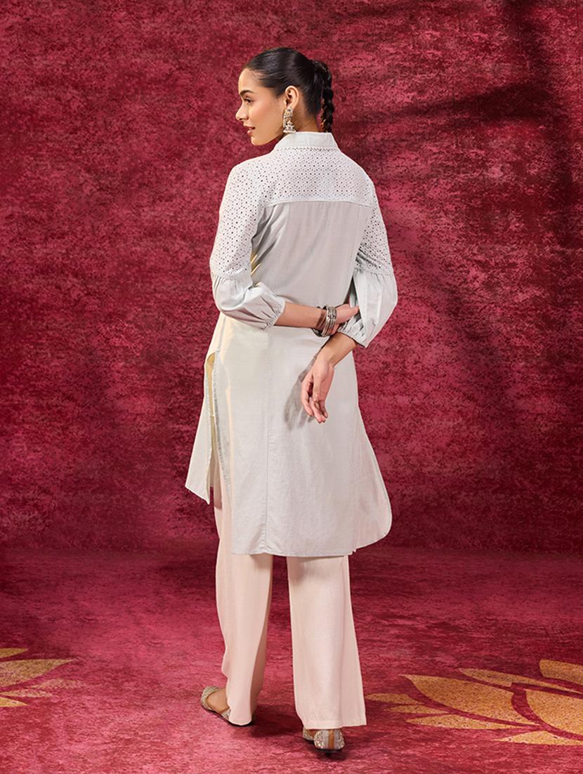 light blue embroidered regular tunic - 21452043 - Standard Image - 2