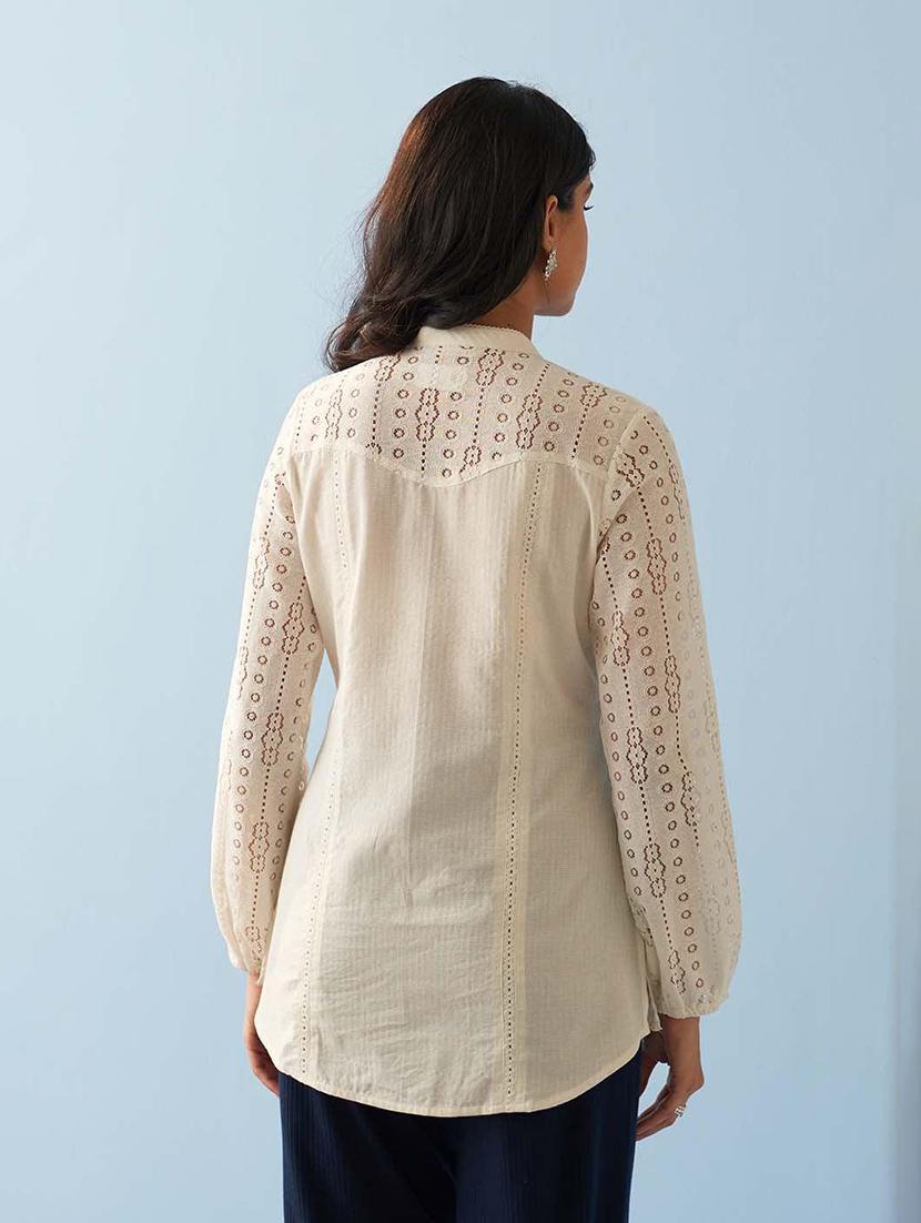 women self design lace mandarin neck tunic - 21452062 - Zoom Image - 2