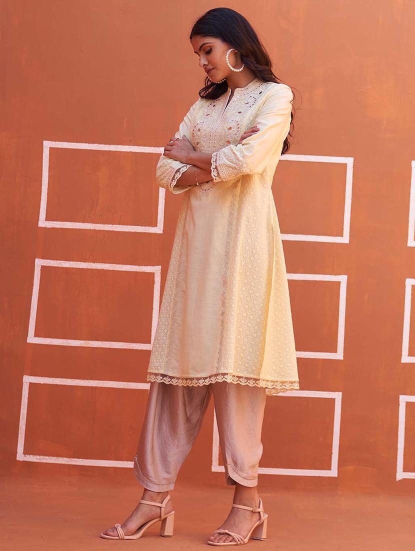 women yellow cotton a-line kurta - 21452137 - Standard Image - 1