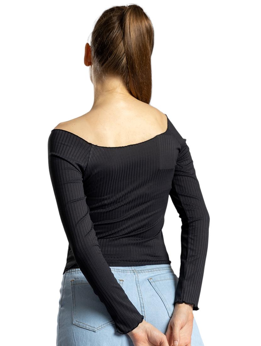 women solid off shoulder long sleeves top - 21452604 - Zoom Image - 2
