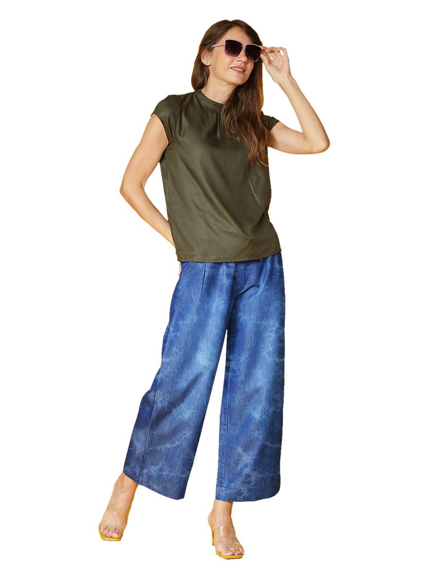 women mid-rise tie & dye denim palazzo - 21454633 - Standard Image - 5
