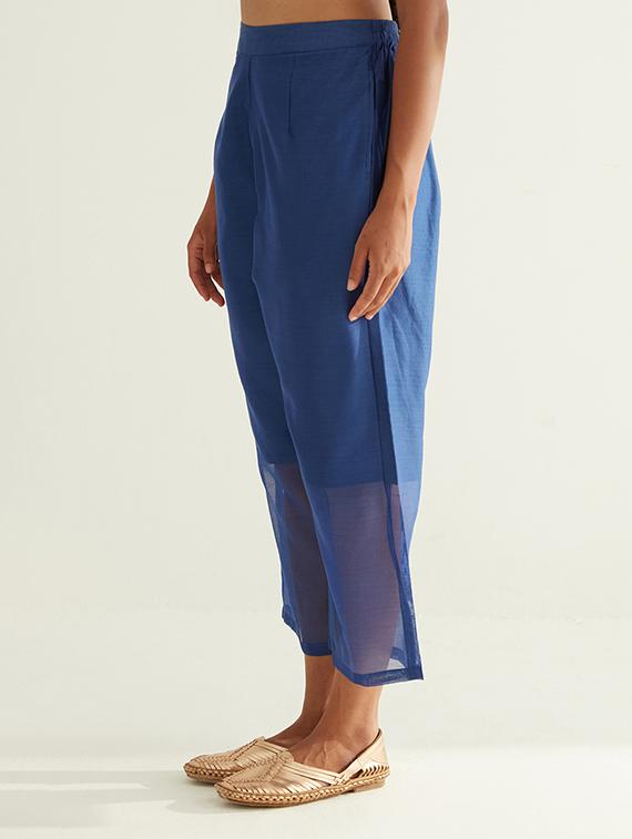 women blue cotton blend wide leg trouser - 21459935 - Zoom Image - 2