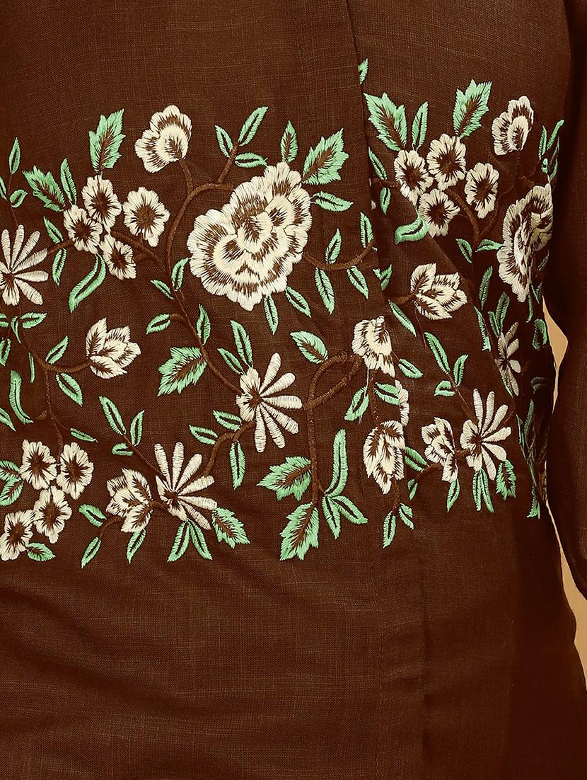 women coffee brown embroidered co-ord set - 21463350 - Standard Image - 5