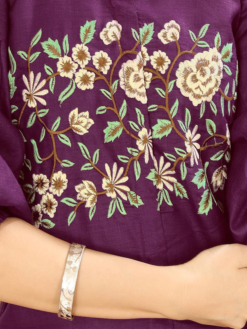 women burgundy embroidered co-ord set - 21463352 - Standard Image - 5