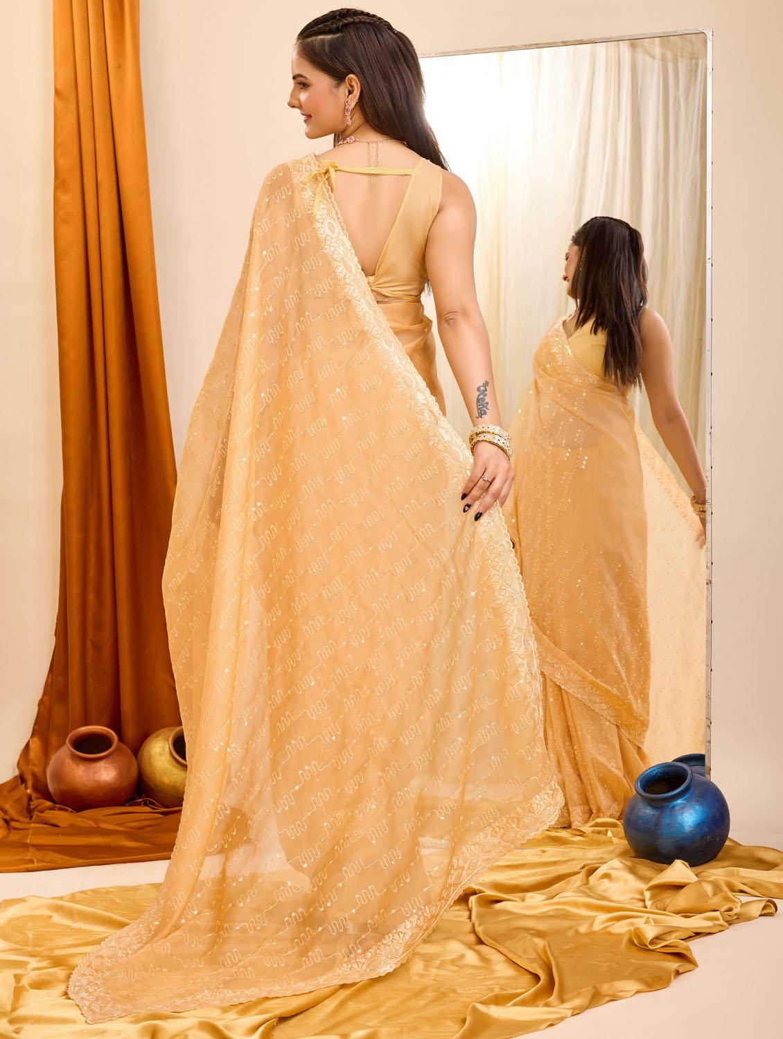 women yellow embroidered saree with blouse - 21481542 - Standard Image - 3