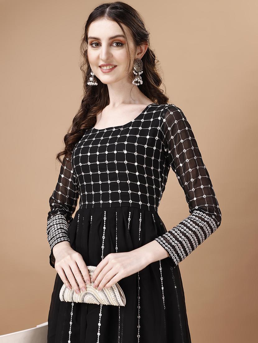 women black embroidered flared dress - 21483667 - Standard Image - 3