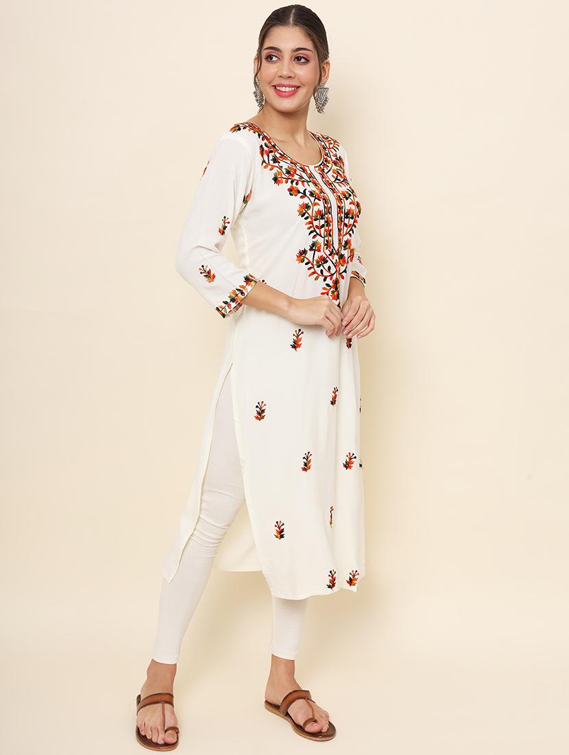 women white rayon straight kurta - 21484837 - Standard Image - 2