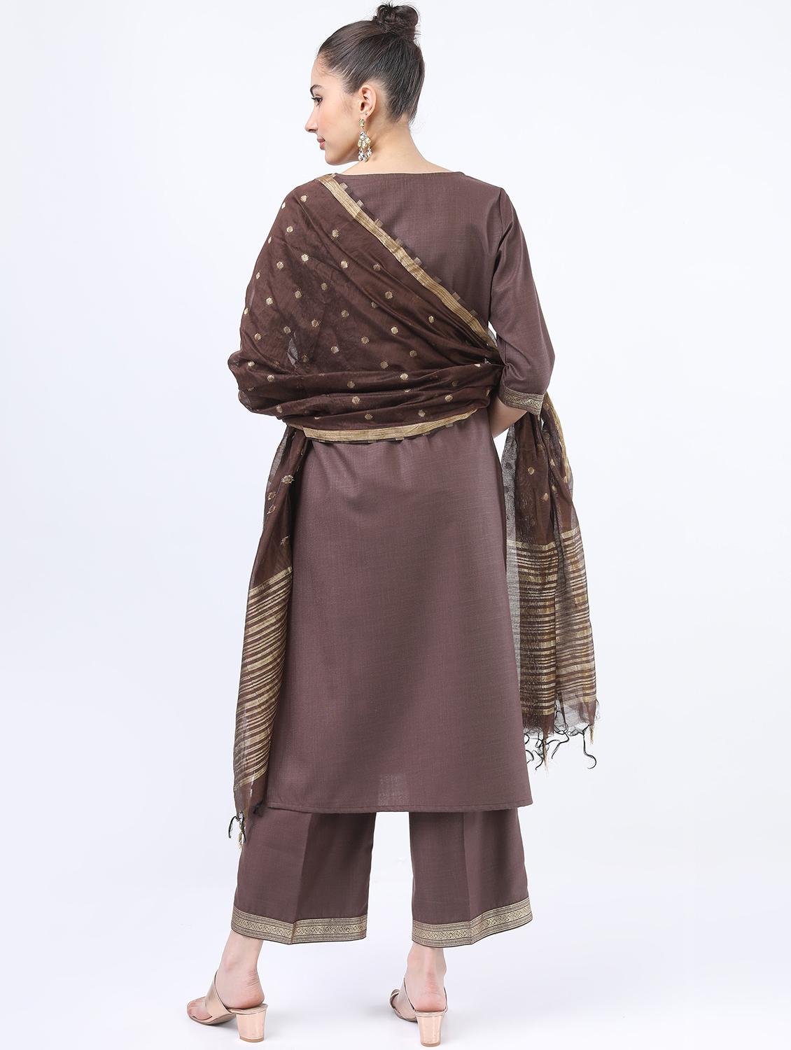women brown kurta pant set with dupatta - 21488410 - Zoom Image - 3