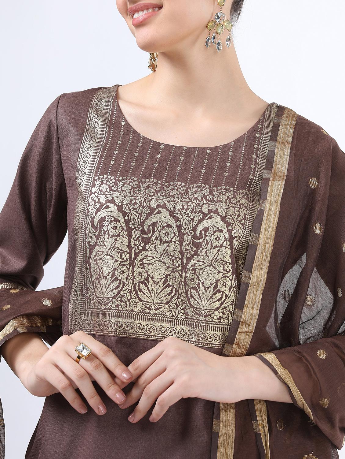 women brown kurta pant set with dupatta - 21488410 - Zoom Image - 4