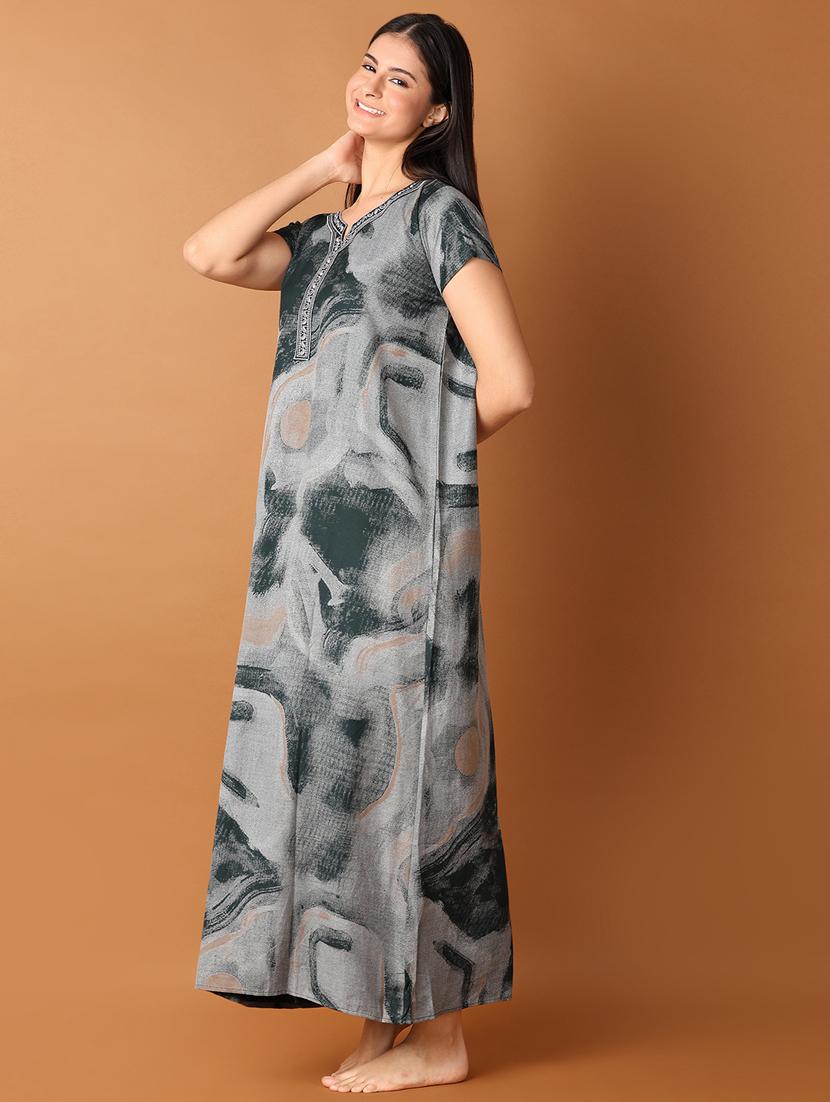 women printed short sleeves nighty - 21493283 - Standard Image - 2