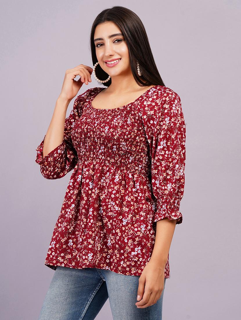 women maroon printed regular top - 21500028 - Zoom Image - 3