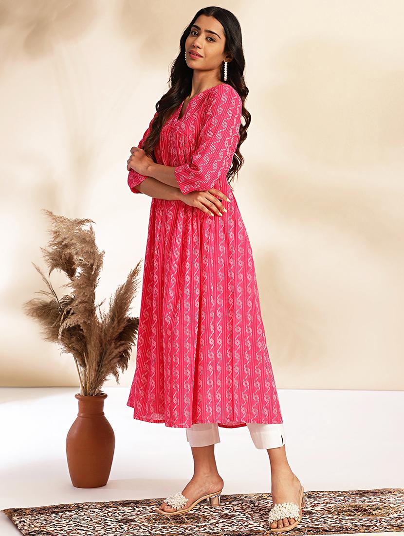 women pink embroidered flared kurta - 21501388 - Standard Image - 2