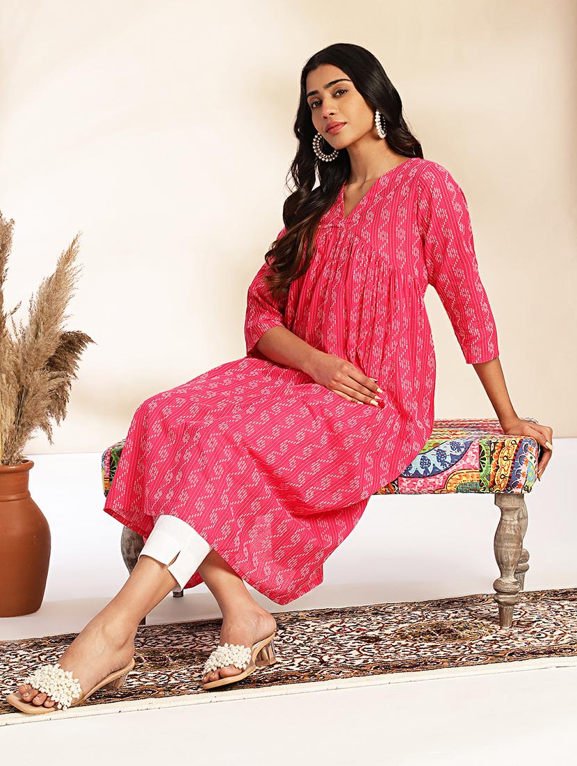 women pink embroidered flared kurta - 21501388 - Zoom Image - 4