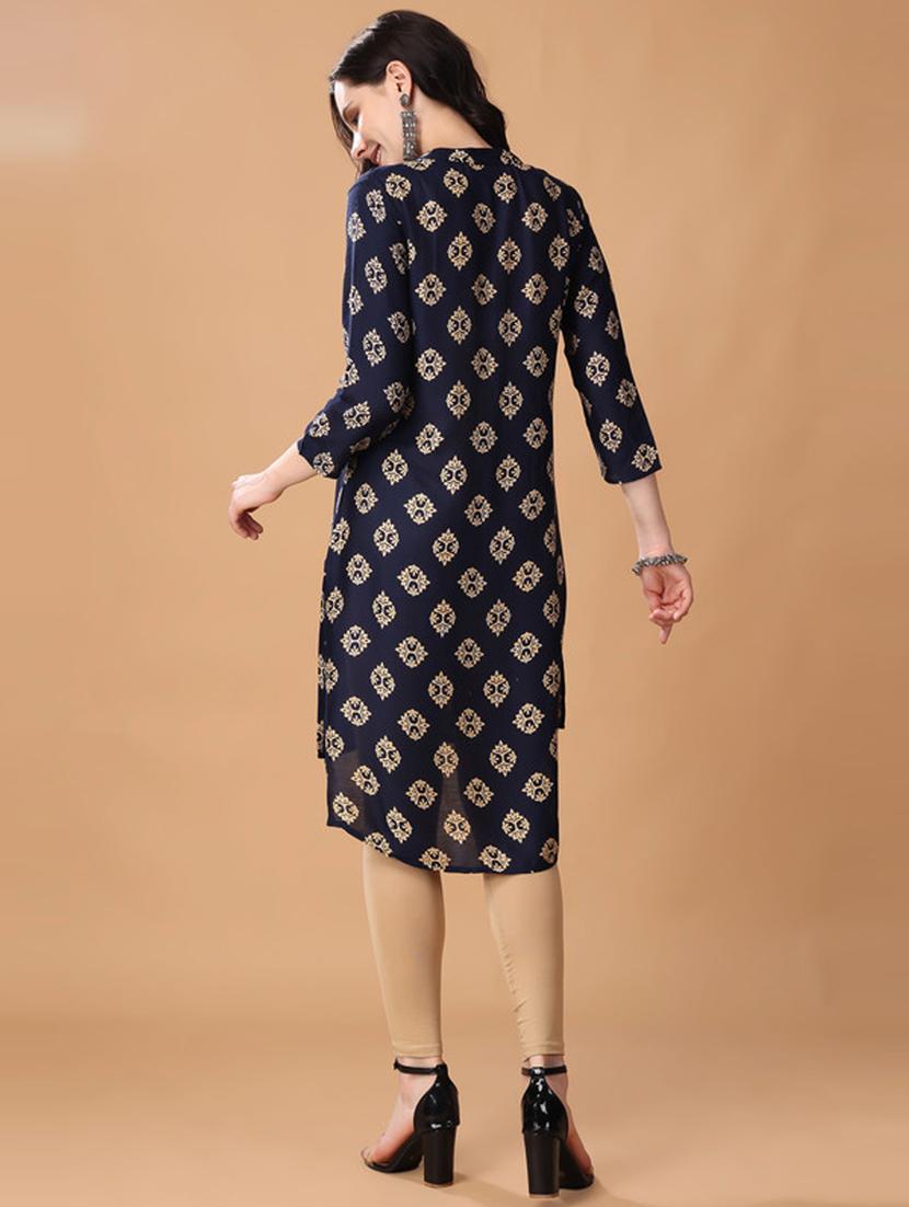 women blue printed high-low kurta - 21503027 - Zoom Image - 3
