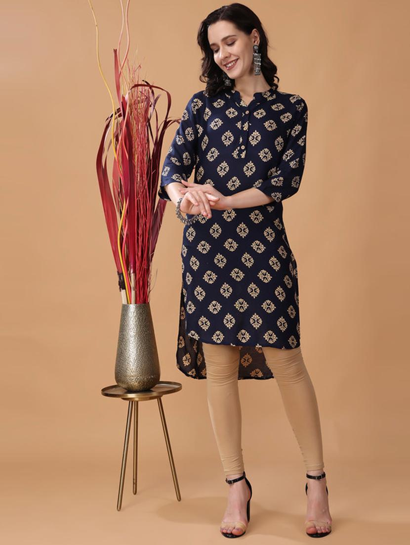 women blue printed high-low kurta - 21503027 - Zoom Image - 4