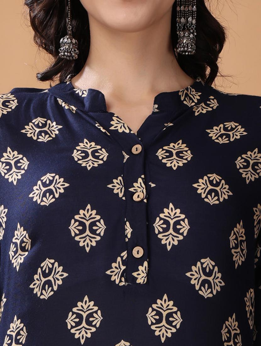 women blue printed high-low kurta - 21503027 - Zoom Image - 5